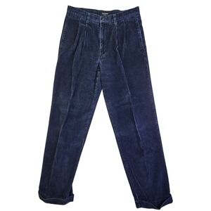 Dockers Mens Pleated Corduroy Pants Navy Blue Relaxed Fit Cuffed 33x32 (33x30.5)
